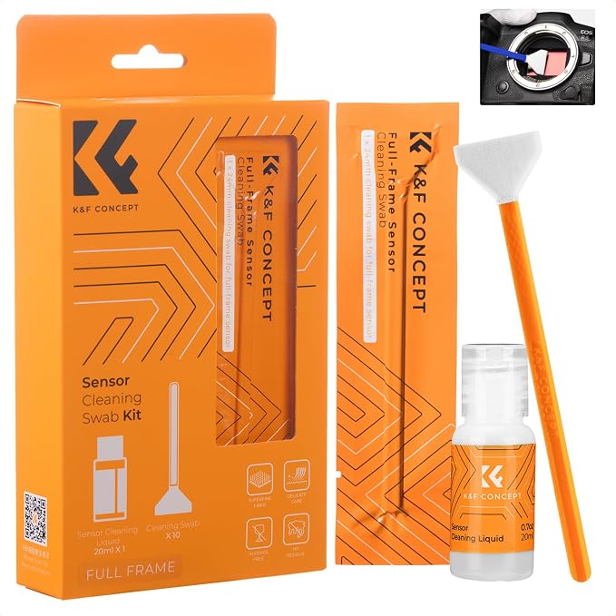 K&F CONCEPT 24mm Full Frame Sensor Cleaning Kit, with 20ML Sensor Cleaner | 10 Pack Swabs, Vacuum Sealed,20ml Gentle Cleaner, Multi-Device Use, Precision Cleaning,for Nikon Sony Canon Camera Clean,MA01 by KFCONCEPT