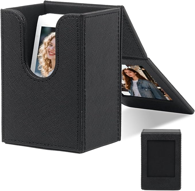 PU Leather Photo Holder Case – MaehSab Compatible with 2x3 Films for Mini Picture Size (54x86mm), Fits 50 Photos, Portable Storage Box with Pocket – Black by MaehSab
