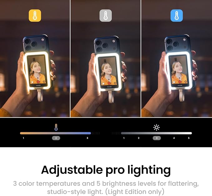 Insta360 Snap Selfie Screen with Light - 4K Magnetic Selfie Monitor Screen for Selfie, Vlogging, Compaitble with iphone 15/16/17 Pro, Adjustable Lighting, Touchscreen Control, Wired Instant Connection - Image 5