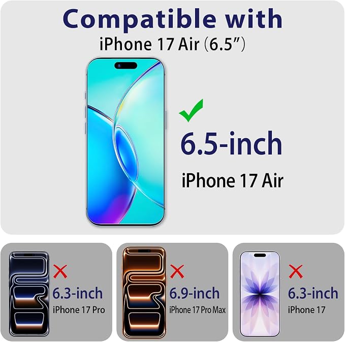 2 Pack Tempered Glass Screen Protector for iPhone 17 Air 6.5-Inch | with 2 Pack Camera Lens Protector, Anti Scratch, Bubble Free, Case Friendly - Image 2