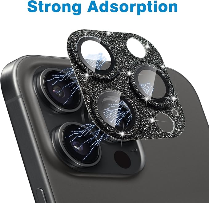 Compatible with iPhone 15 Pro & 15 Pro Max Camera Lens Protector, Bling Lens Cover 3D Rhinestone Diamond 9H Tempered Glass Camera Cover Anti Scratch Shockproof Lens Screen Full Protective Cover - Image 4