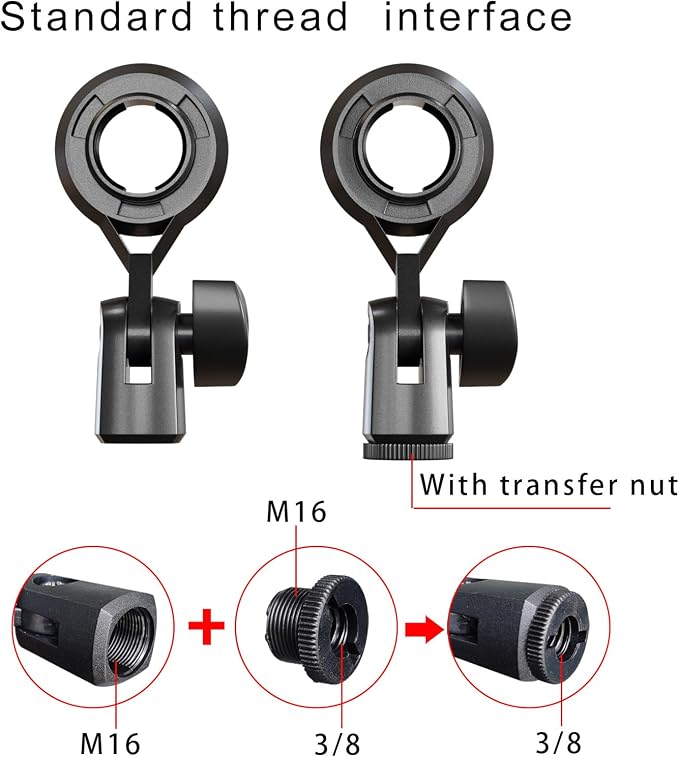 Condenser Microphone Holder Standard Interface Thread Compatible with Stand Devices With 3/8 Conversion Nut Short Video Mic Clip Ferrule For 0.9-inch Portable Shockproof Microphone Stands - Image 4