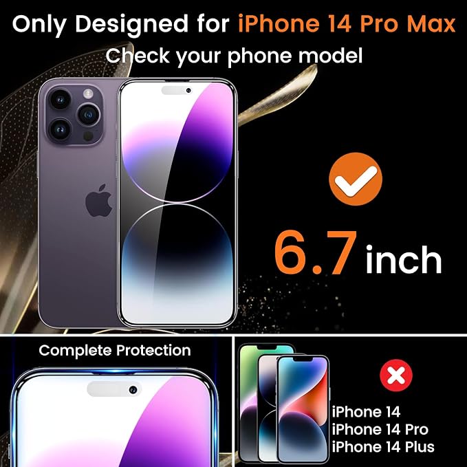 Lesakit 3+3 Pack Privacy Screen Protector for iPhone 14 Pro Max 6.7-Inch with 3 Pack Camera Lens Protector, Anti Spy Tempered Glass Film 9H Hardness Bubble Free Case Friendly - Image 2