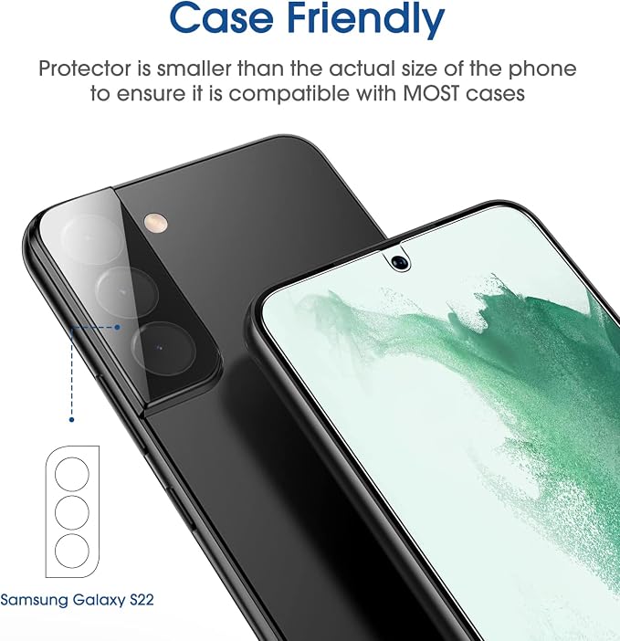 amFilm OneTouch for Samsung Galaxy S22 Screen Protector Tempered Glass | Auto-Alignment, 30s Install, Bubble Free, Scratch & Drop Protection, HD Clear, Camera Lens Protector, 2+2 Pack (S22-6.1'') - Image 5