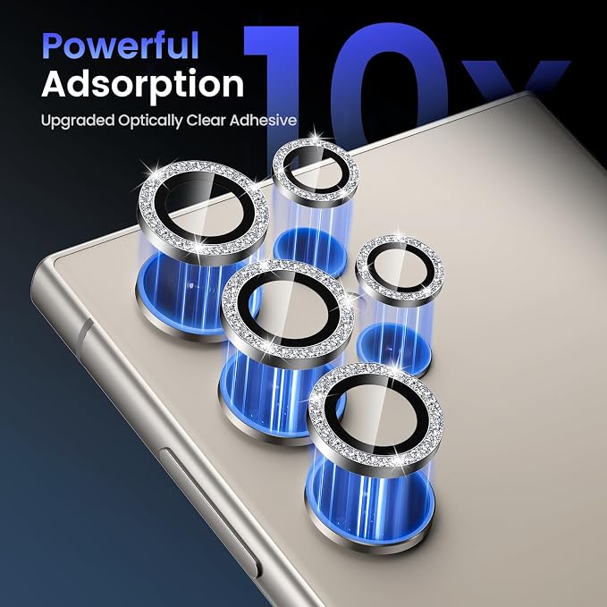 Tensea Compatible with Samsung Galaxy S24 Ultra Camera Lens Protector | 9H Tempered Glass Camera Cover Screen Protector Metal Individual Ring [Installation Tray][Case Friendly] - Image 6