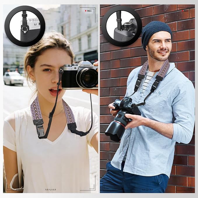 YFWE Adjustable Camera Neck Strap, Vintage Woven Shoulder & Crossbody Camera Strap with 4 Connection Ways, Anti-Slip Camera Strap for DSLR, Mirrorless & Camcorder, Travel & Outdoor Photography Gear - Image 3