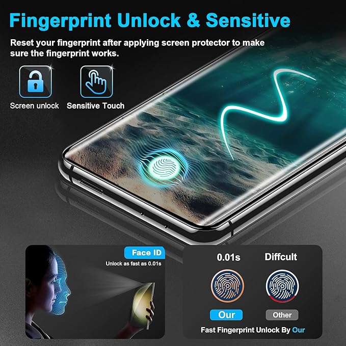 3 Pack Galaxy S21 Ultra Screen Protector, HD Clear Tempered Glass, Fingerprint Unlock, 3D Curved, Scratch Resistant, No Bubble for Samsung Galaxy S21 Ultra 5G Glass Screen Protector - Image 3