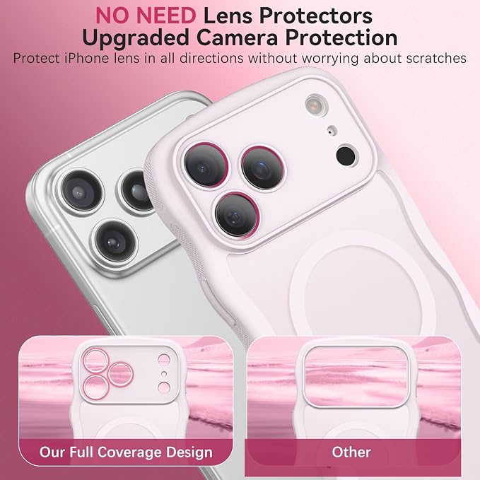 BENTOBEN Magnetic for iPhone 17 Pro Max Case, Cute Wavy [Full Camera Protection][Compatible with MagSafe] Matte Anti-Slip Bumper Women Girls Boys Protective Cover for 17 ProMax 6.9", Gray-Pink - Image 4