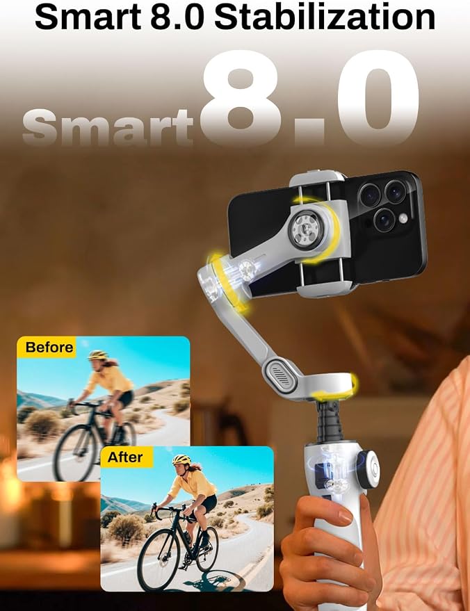 AOCHUAN Gimbal Stabilizer for iPhone & Android, 3-Axis Phone Gimbal with OLED Screen, 7.8" Extendable Rod, Face & Gesture Tracking, Ideal for Vlogging, Travel & Video Recording-Smart V8 White - Image 2