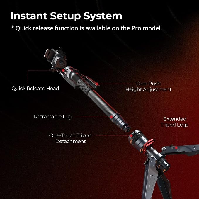 SmallRig 175cm / 68.9" Carbon Fiber Video Monopod for Camera, Compact Camera Monopod with One-Button Lift & Lock, Max. 5kg Playload Fluid Head Fits for DJI RS and for MFT 501L - Image 6