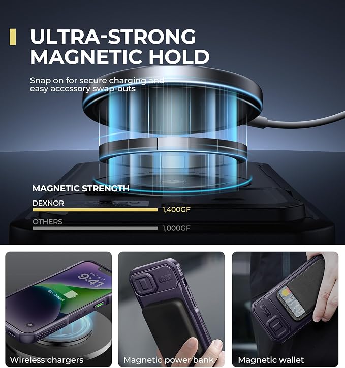 Dexnor for iPhone 13/14 Case with Slide Camera Cover & Adjustable Kickstand, Compatible with MagSafe, Rugged Shockproof Bumper Cases Heavy-Duty Magnetic Protective Cover,6.1 inch,Phantom Purple - Image 3