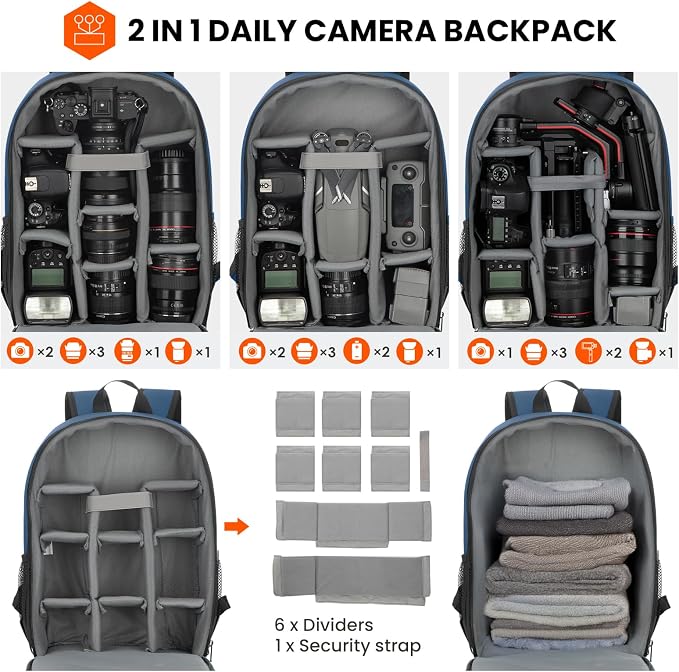 TARION Camera Bag Backpack for Photographers: Photography Camera Backpack with Laptop Compartment Waterproof Raincover Photo Backpack Bag Blue TB-M | 14 Inch Laptop Compartment, Rain Cover, Bottom Tripod Holder, for DSLR Mirrorless Cameras, Everyday Sh... - Image 3
