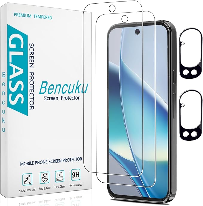 2+2 Pack Screen Protector for Google Pixel 10 Pro Tempered Glass | with Camera Lens Protector, Fingerprint ID Compatible, Anti Scratch, Bubble Free by Bencuku