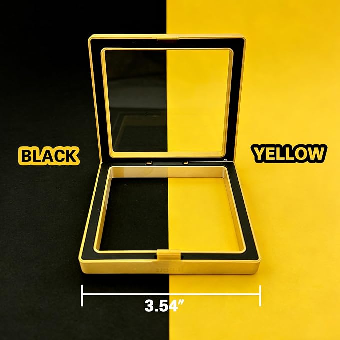 12 PCS Dual-Color Packaging Box 3D Floating Frame Display Stand, Color-Matching Packaging Display Box, Transparent Window Jewelry Case, PE Film Anti-Oxidation Storage Case. (Yellow+Black) - Image 3