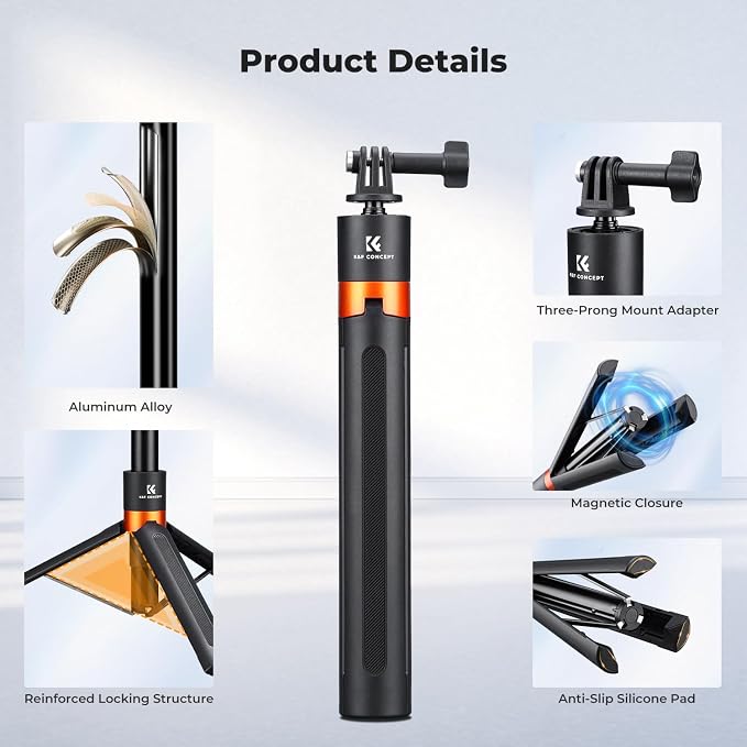 K&F CONCEPT 142cm/55.9" Telescopic Selfie Stick Tripod for Action Camera | 2-in-1 Portable Stand Handle Stick Pole For GoPro Hero 13/12/11/10/9/8, DJI Osmo Action 6/Osmo Action 5 Pro/4/3 Accessories - Image 6