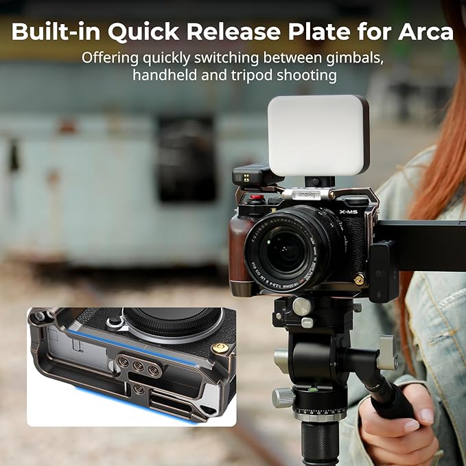 SmallRig Retro Cage for FUJIFILM X-M5, Built-in Wooden Handgrip and Quick Release Plate for Arca, Included Windshield/Hot Shoe Cover/Shutter Release Button - 4892 - Image 4