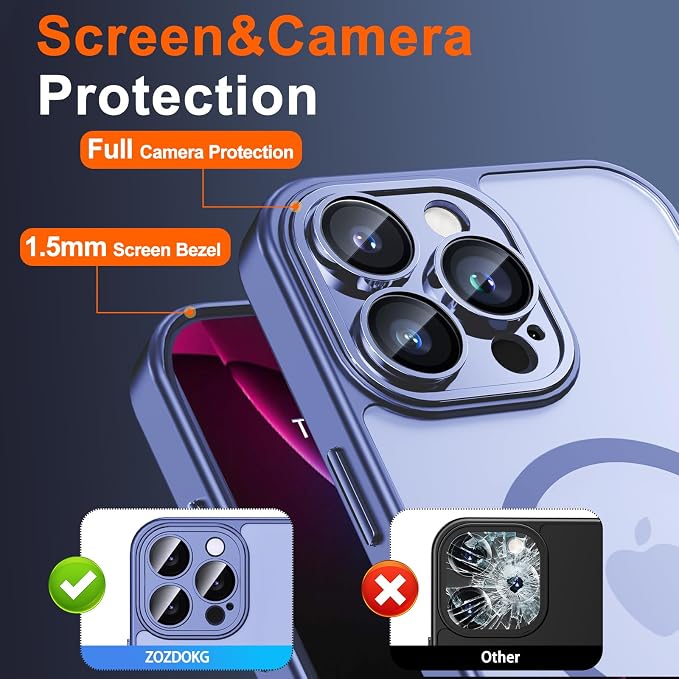 for iPhone 14 Pro Case with Privacy Screen Protector, Light Blue | Full Camera Protection, Translucent Matte Magnetic, Compatible with MagSafe, Shockproof Phone Cover, Slim Fit - Image 6