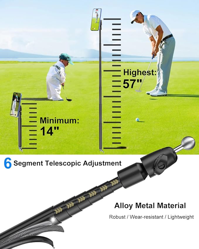 Golf Monopod Selfie Stick with Magnetic Phone Holder Mount - 57" Metal Pole Golf Phone Holder for Record Swing, Putting, Golf Training Aid, Tripod for iPhone 16 15 Compatible with Magsafe - Image 4