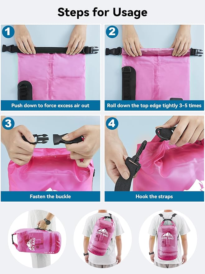 HEETA Dry Bag Waterproof Backpack with Phone Case 5L/10L/20L/30L/40L | Roll Top Lightweight Dry Storage Bag for Women Men, Travel Boating Kayaking Paddle Board Camping Beach Essentials Accessories - Image 5