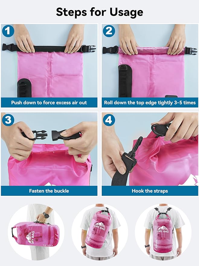 HEETA Dry Bag Waterproof Backpack with Phone Case 5L/10L/20L/30L/40L | Roll Top Lightweight Dry Storage Bag for Women Men, Travel Boating Kayaking Paddle Board Camping Beach Essentials Accessories - Image 5