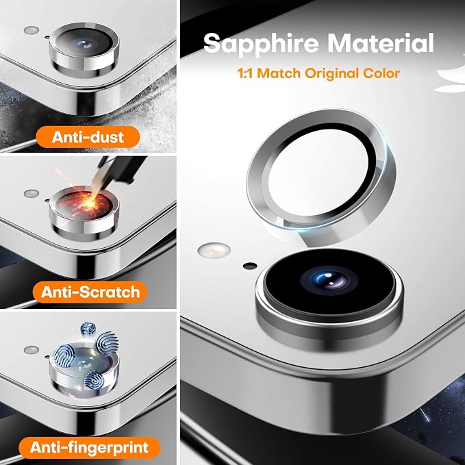 Camera Lens Protector for iPhone 17e/iPhone 16e- Silver | 9H Tempered Glass, Metal Individual Camera Cover, Accessories, Anti-drop, Case Friendly, HD Clear, Anti-Scratch - Image 3
