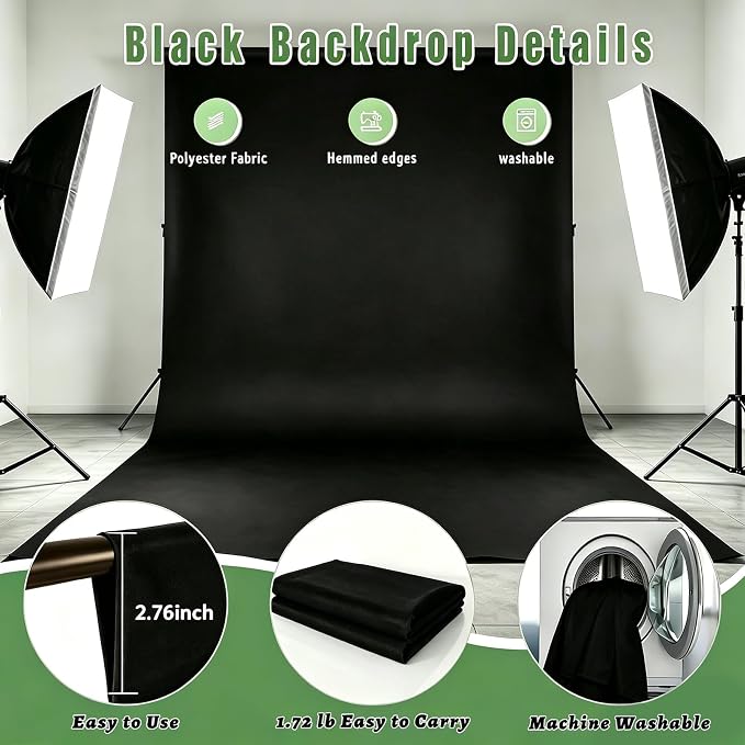 Black Photo Backdrop for Photoshoot, Fabric 8x10ft | Versatile Studio Photo Backgrounds, Non Reflective, Easy to Use, for Portraits, Product, Party, Video Creation - Image 6