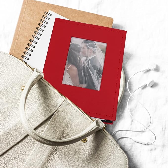 RECUTMS Photo Albums 100 Pocket 4x6 Pictures Leather Family Book (Red Wine) | White Inner Page, 100 Vertical Pockets, Small Photo Album for Wedding Anniversary Baby, DIY Cover Window, Graduation Gifts - Image 6