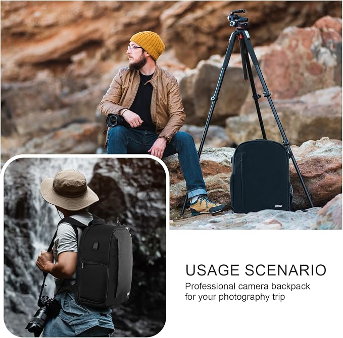 CADeN Camera Backpack Bag for DSLR/SLR Mirrorless Camera Waterproof with 15.6 inch Laptop Compartment, USB Charging Port, Tripod Holder, Rain Cover, Camera Case Compatible for Sony Canon Nikon Black L - Image 8