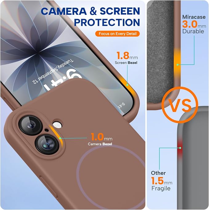 Miracase Silicone & Magnetic for iPhone 17 Case, Chocolate | Compatible with MagSafe, Silicone Camera Control Cover, Soft Microfiber Lining, Shockproof Drop Protection Phone Case for 17 - Image 3