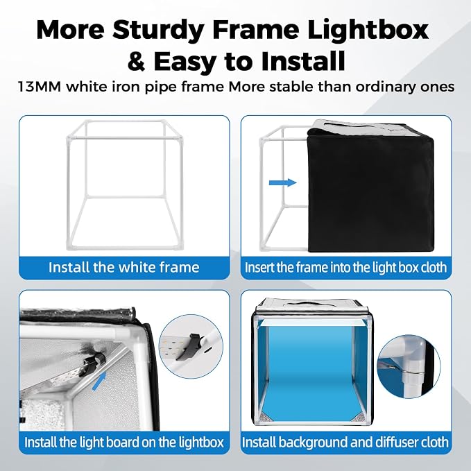 Photo Light Box, Portable 12/16/20/24/32 Inch Photo Studio Light Box, Shooting Tent Kit with 297 Light Beads and 6 Color Backdrops.Lightbox with 3 Stepless Dimming Light Boards for Studio Photography - Image 6