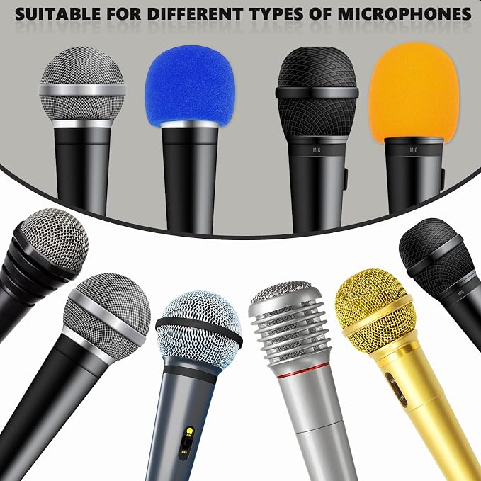 Flutesan 8 Set Microphone Cover Foam Mic Cover Microphone Windscreen Shakeproof Wireless Handheld Mic Protection Silicone Ring Anti Rolling Bottom Rod Sleeve Holder Foam Filter(Mixed) - Image 6