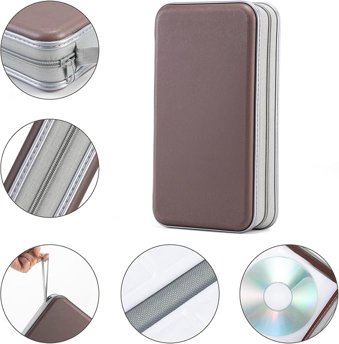 UENTIP CD Case,96 Capacity Hard Plastic DVD Case Holder for Car Home Travel | CD DVD Storage,Zipper Closure,Scratch-Resistant Sleeves,Stay Away Dust and Damp,Storage Music Video Gaming Discs Blu-ray - Image 3