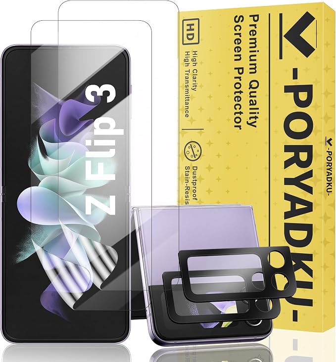 2 Pack for Samsung Galaxy Z Flip 3 Screen Protector [Not Glass] | 2 Pack Camera Lens Protector with Installation Frame,Support Fingerprint Unlock, Touch Sensitive, Anti-Scratch, Case Friendly by Unknown