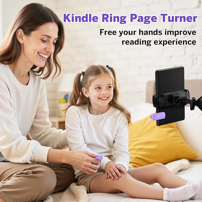 Page Turner Ring for Kindle,Remote Control for iPhone iPad Tablets eReaders | Clicker Page Turner for Kindle Accessories for Camera Video Record&Shutter Selfie with Storage Bag, Fits Thick Cases (Purple) - Image 2