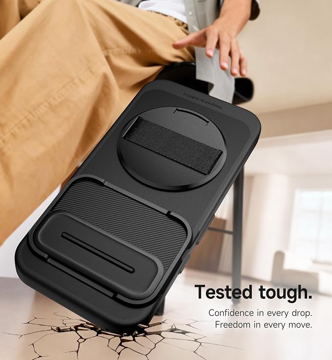 SURITCH for Google Pixel 9 Pro XL Case with 360° Rotatable Hand Strap Phone Grip Holder & Invisible Kickstand & Slide Camera Cover, Slim Rugged Shockproof Protective Cover for Pixel 9 Pro XL, Black - Image 8