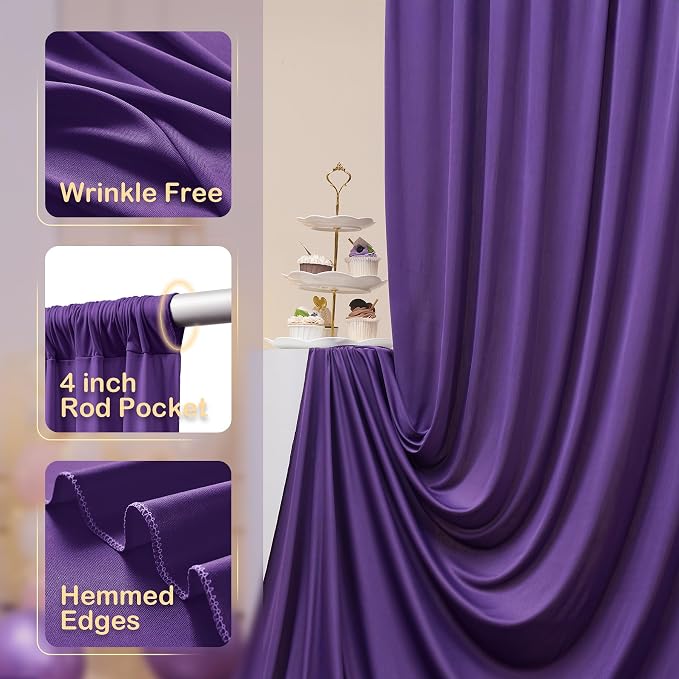 8 Panels Purple Backdrop Curtains for Parties, Wrinkle Free Purple Photo Backdrop Drapes Silky Polyester Back Drop Cloth for Wedding Birthday Photography Background Decor, 40ftx10ft - Image 2