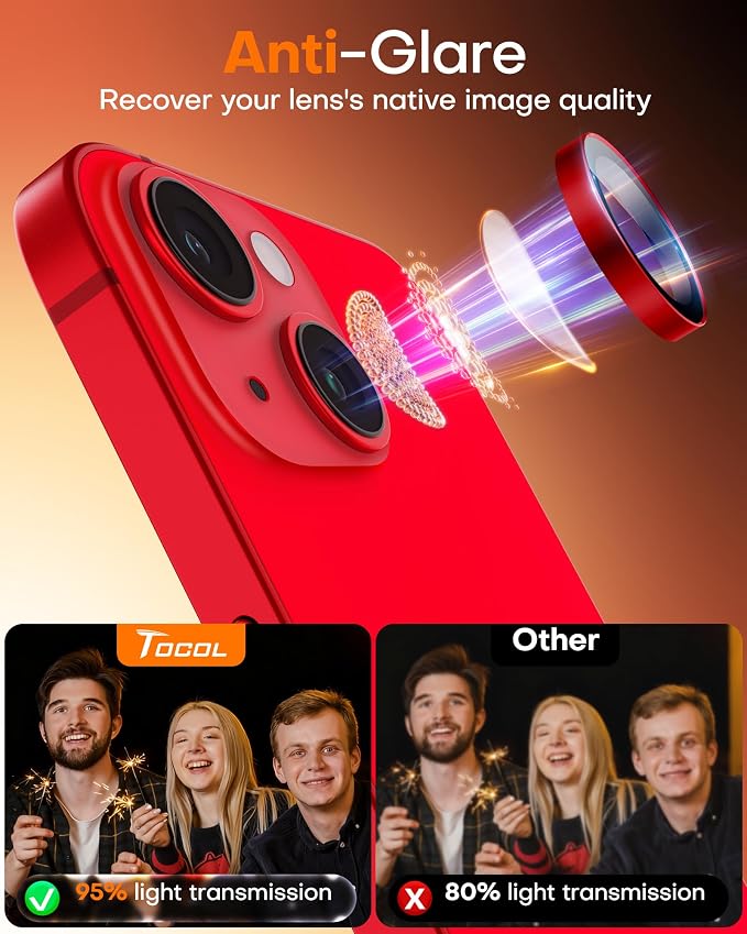 TOCOL Camera Lens Protector for iPhone 14 / iPhone 14 Plus Tempered Glass HD Individual Scratch Resistant Camera Cover Accessories Case Friendly 2 Pack（Red） - Image 6