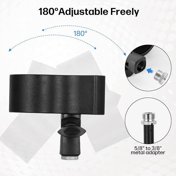 Large Microphone Clips for Mics with Outer Diameter 1.26" to 2.3" | Adjustable Mic Holder, Premium ABS, Inside sponge to protect microphones, With 5/8" Male to 3/8" Female Screw Adapter - Image 5