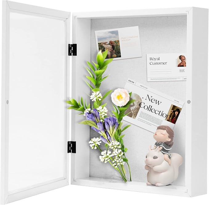 Muzilife 11x14 Shadow Box Wood Picture Frame, 2.16 Deep, Real Glass, White | FSC-Wood, Magnetic Door, Linen Interior & Pins, Vertical, Horizontal Wall Hanging, Display Case Frame for Photos & Keepsakes by Muzilife