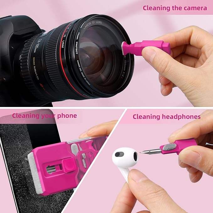 Keyboard Cleaner & Laptop Cleaning Kit, All-in-1 for Computer PC, HotPink | Electronics Deep Cleaning Reusable Brush Tool, Screen-Safe Spray, for iPhone iPad Macbook Airpod Camera, Gaming Accessories - Image 6