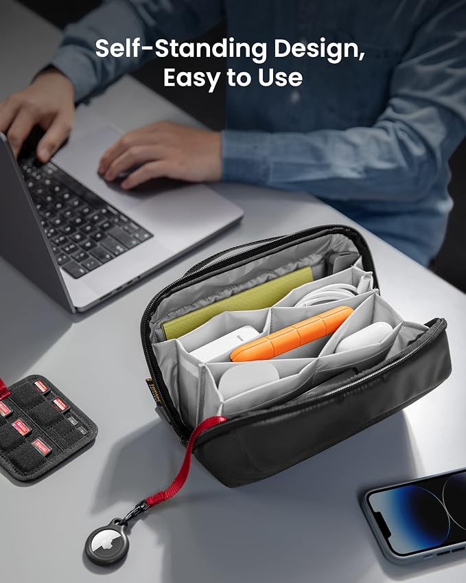 tomtoc Electronic Organizer Accessory Pouch for MacBook Charger, Cables, Power Bank, Hard Drive, Cords, Water-resistant Storage Bag with Removable Card Slots for USB Adapter, Memory Card, Black - Image 4