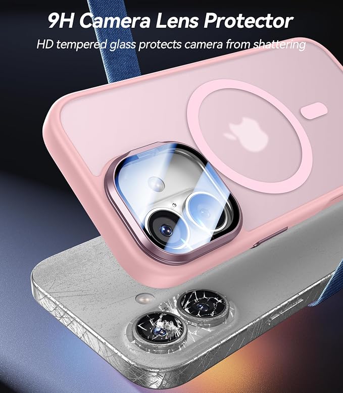 VOFATA [Upgraded Full Camera Protection] for iPhone 17 Case with Camera Cover Stand [Fit for MagSafe][10FT Mil-Grade Protection] Translucent Magnetic iPhone 17 Phone Case, Pink - Image 2