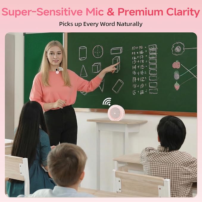 Moman Wireless Voice Amplifier with Lavalier Mic, 20H Battery 164ft Range Sensitive Pickup Noise Reduction PA System Bluetooth Portable Magnetic Charging Dock, Amplifier for Teacher Yoga Tour, Pink - Image 3