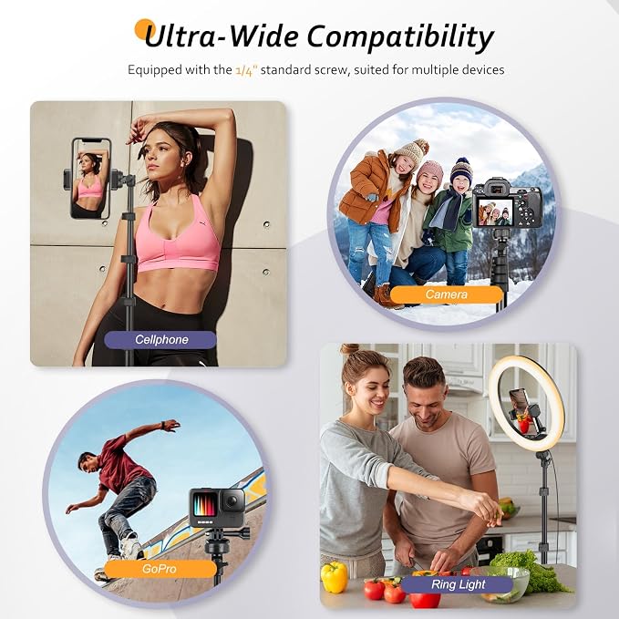 Aureday 62" Phone Tripod Accessory Kits, Camera & Cell Phone Tripod Stand with Wireless Remote and Universal Tripod Head Mount, Perfect for Selfies/Video Recording/Vlogging/Live Streaming - Image 6