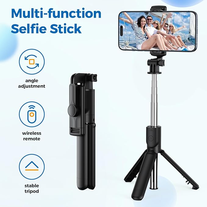 Selfie Stick Tripod, Retractable Selfie Stick Tripod with Wireless Remote Control, for Photograph, Live Streaming, Video Recording, Compatible with Android, iPhone and More - Image 2