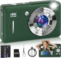 Digital Camera for Kids, FHD 1080P 44MP Point and Shoot Digital Camera with Face Detect, Smile Capture, 16X Zoom, 20 Filters, Anti Shake, 32GB SD Card Green Compact Vintage Camera by SMARTKLIK