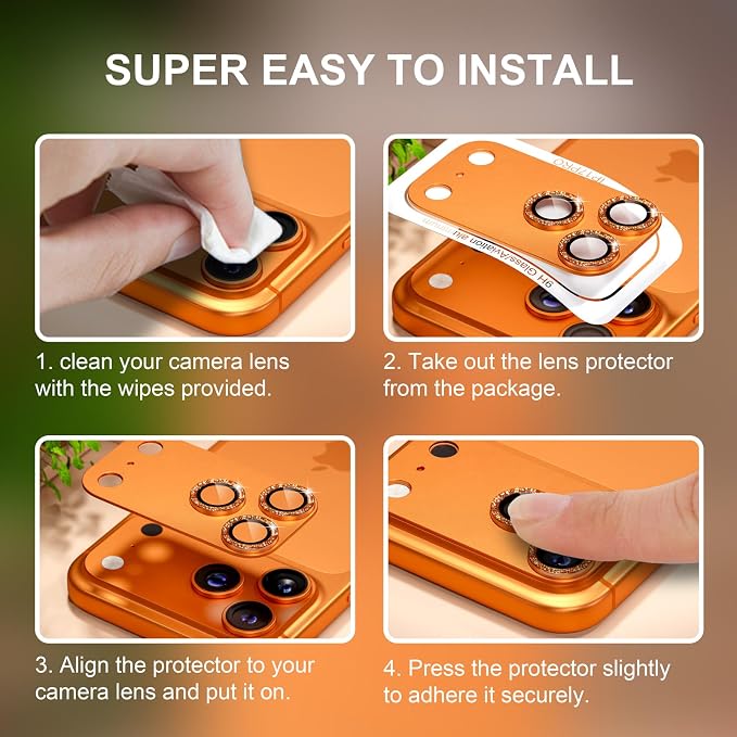 for iPhone 17 Pro Max Camera Lens Protector, Glitter Cosmic Orange | [Military Grade Shatterproof] [Strong Adsorption] [Case Friendly] Matte Metal Tempered Glass Camera Screen Cover Accessories - Image 7