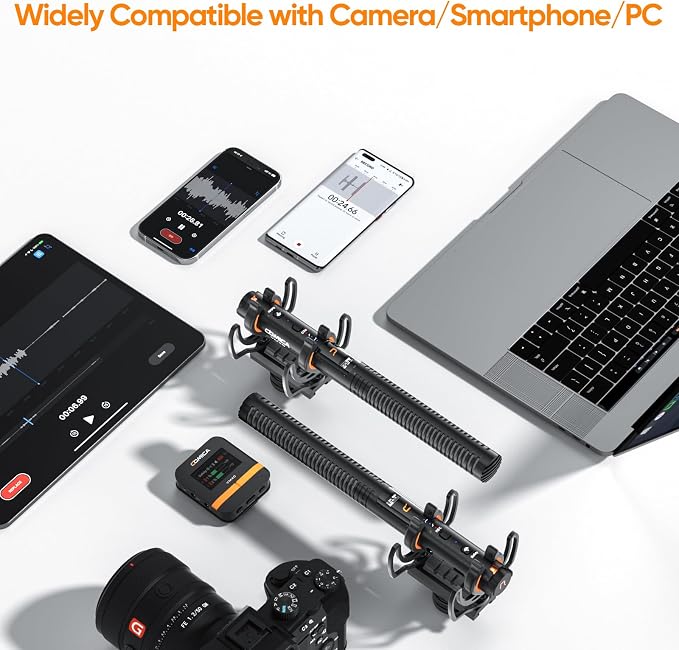 COMICA VM40 Combo Dual-Channel Wireless Shotgun Microphone for Camera Phone | 48kHz/32-bit Float Recording, Wired & Wireless Modes, 32GB File Storage, 32H Working, 656ft Range, for Filming, Video Record - Image 6