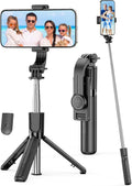 Portable Selfie Stick, 4 in 1 Extendable Phone Tripod Stand with Detachable Wireless Remote & Phone Holder 360° Rotating Mini Travel Tripod Compatible with iPhone 16/15/14/13 Pro/Android/Gopro by SelfieShow