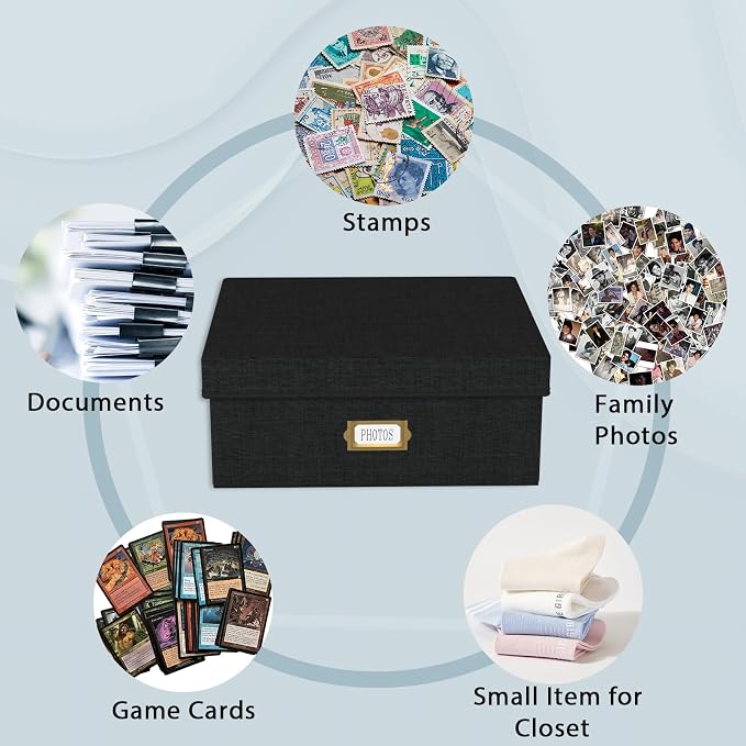 Decorative Photo Storage Box, Linen Photo Box Holds 1700 4x6 Pictures Black | Photo Storage Containers with 8 Dividers, Memory Keepsake Organizer for Photos, Scrapbook Supplies, Cards, Stamps,Archive Box - Image 4